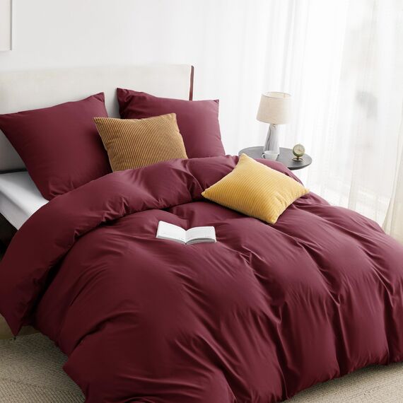 BEDSURE Bettwäsche 220x240 3teilig Weinrot - 1 Bettbezug 240x220 cm + 2 Kissenbezüge 80X80 cm, ÖKO-TEX Bettwäsche-Sets Rot Polyester Mikrofaser mit Reißverschluss