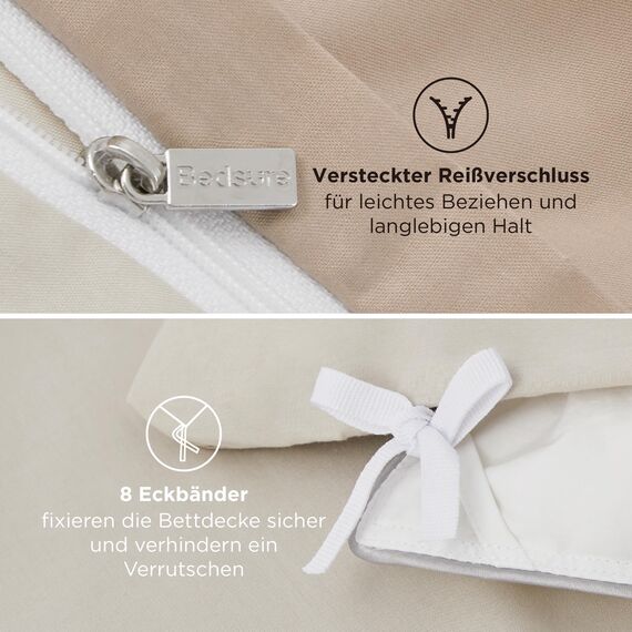 BEDSURE Bettwäsche 200x220 3teilig Khaki/Beige - Bettwäsche-Sets Bettbezug 200x220 mit 2 Kissenbezüge 80x80 cm, Oeko-TEX Wendebettwäsche Bedding mit Reißverschluss
