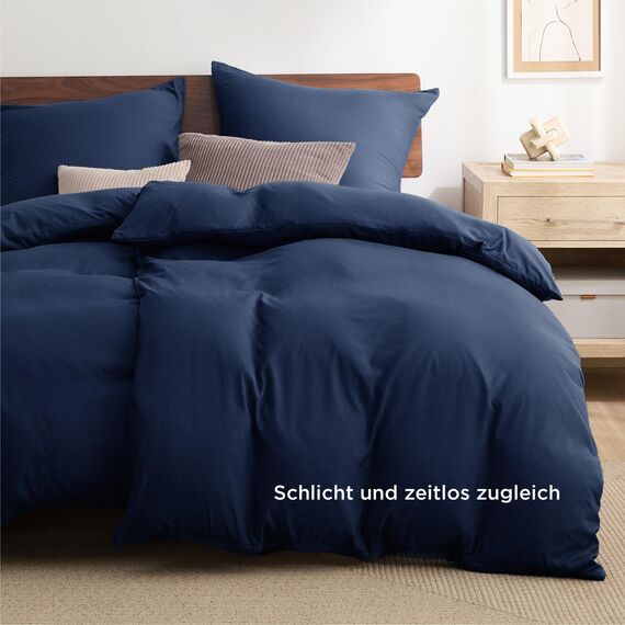 BEDSURE Bettwäsche 135x200 4teilig Marineblau - 2 Bettbezüge 135x200 cm + 2 Kissenbezüge 80X80 cm, ÖKO-TEX Bettwäsche-Sets Blau Polyester Mikrofaser mit Reißverschluss