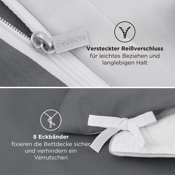 BEDSURE Bettwäsche 135x200 2teilig Grau/Anthrazit- Bettwäsche-Sets Bettbezug 135 x 200 cm mit 1 Kissenbezug 80x80 cm, Oeko-TEX Wendebettwäsche Bedding mit Reißverschluss