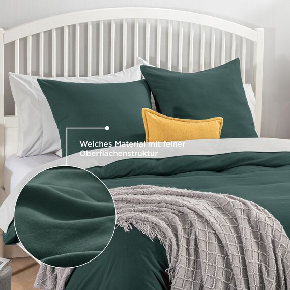 BEDSURE Bettwäsche 220x240 3teilig Waldgrün - 1 Bettbezug 240x220 cm + 2 Kissenbezüge 80X80 cm, ÖKO-TEX Bettwäsche-Sets Grün Polyester Mikrofaser mit Reißverschluss