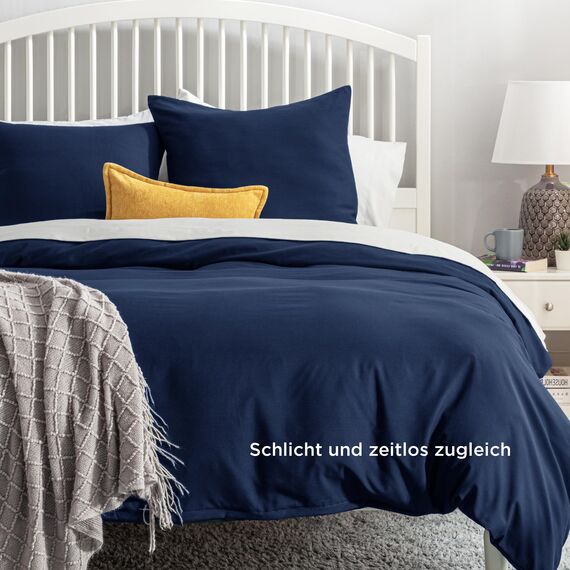BEDSURE Bettwäsche 155x220 3teilig Marineblau - 1 Bettbezug 155x220 cm + 2 Kissenbezüge 80X80 cm, ÖKO-TEX Bettwäsche-Sets Blau Polyester Mikrofaser mit Reißverschluss
