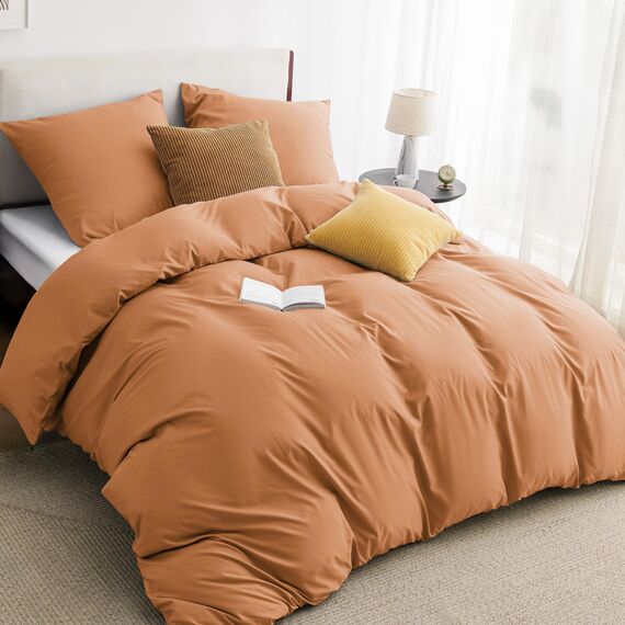 BEDSURE Bettwäsche 200x200 3teilig Orange - 1 Bettbezug 200x200 cm 2 Kissenbezüge 80X80 cm, ÖKO-TEX Bettwäsche-Sets Gebrannte Orange Polyester Mikrofaser mit Reißverschluss