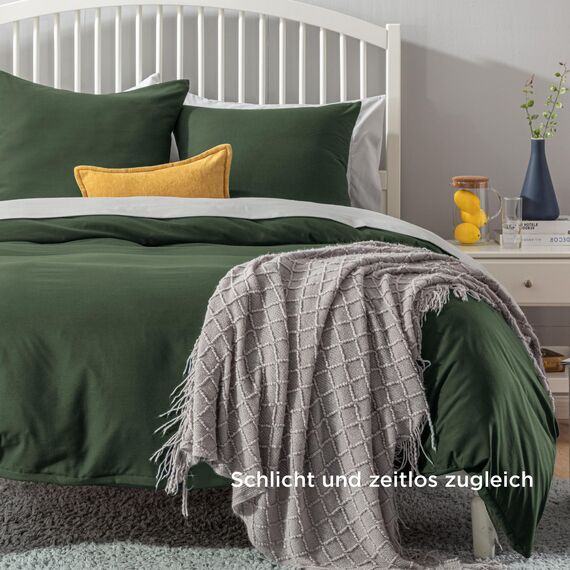 BEDSURE Bettwäsche 220x240 3teilig Grauolivgrün - 1 Bettbezug 240x220 cm + 2 Kissenbezüge 80X80 cm, ÖKO-TEX Bettwäsche-Sets Grün Polyester Mikrofaser mit Reißverschluss