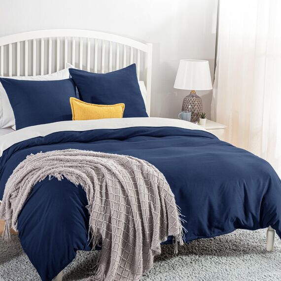 BEDSURE Bettwäsche 220x240 3teilig Marineblau - 1 Bettbezug 240x220 cm + 2 Kissenbezüge 80X80 cm, ÖKO-TEX Bettwäsche-Sets Blau Polyester Mikrofaser mit Reißverschluss