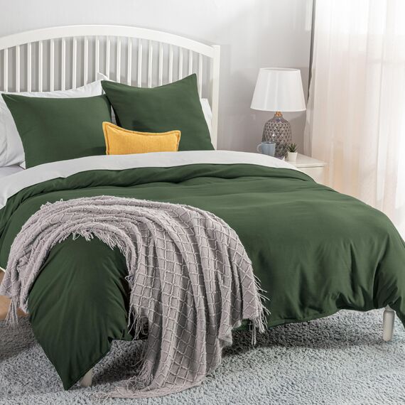 BEDSURE Bettwäsche 155x220 3teilig Grauolivgrün - 1 Bettbezug 155x220 cm + 2 Kissenbezüge 80X80 cm, ÖKO-TEX Bettwäsche-Sets Grün Polyester Mikrofaser mit Reißverschluss