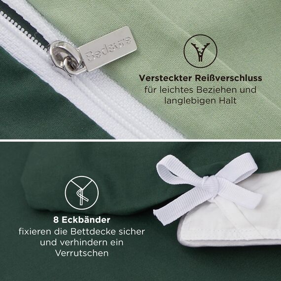 BEDSURE Bettwäsche 155x220 3teilig Salbeigrün/Dunkelgrün - Bettwäsche-Sets Bettbezug 155x220 mit 2 Kissenbezüge 80x80 cm, Oeko-TEX Wendebettwäsche Bedding mit Reißverschluss