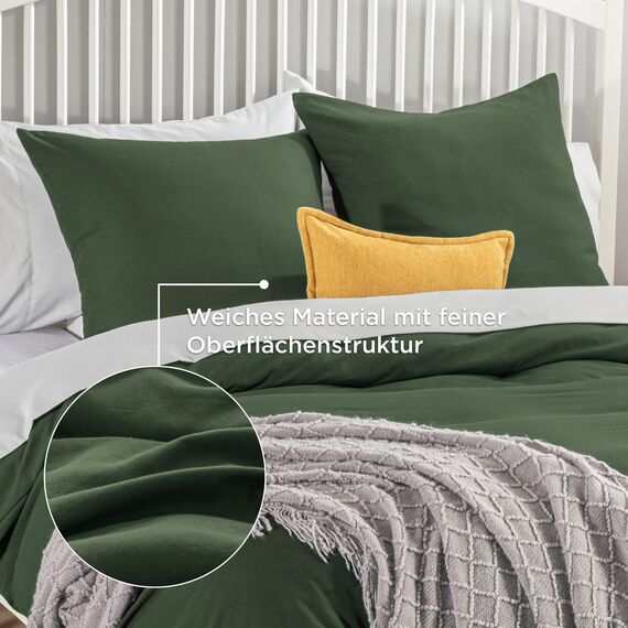 BEDSURE Bettwäsche 220x240 3teilig Grauolivgrün - 1 Bettbezug 240x220 cm + 2 Kissenbezüge 80X80 cm, ÖKO-TEX Bettwäsche-Sets Grün Polyester Mikrofaser mit Reißverschluss