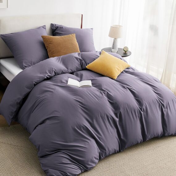 BEDSURE Bettwäsche 220x240 3teilig Grauviolett - 1 Bettbezug 240x220 cm + 2 Kissenbezüge 80X80 cm, ÖKO-TEX Bettwäsche-Sets Violett Polyester Mikrofaser mit Reißverschluss