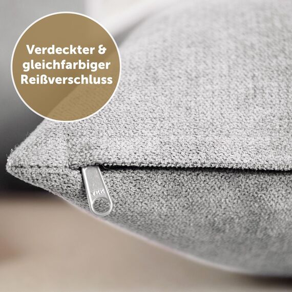 Blumtal 2er Set Kissenbezug 50x50 grau - kuschelige Chenille Kissenbezüge mit verstecktem Reißverschluss, Oekotex Zertifizierte Kissenhülle für Deko-Kissen Sofakissen Polster & Zierkissen