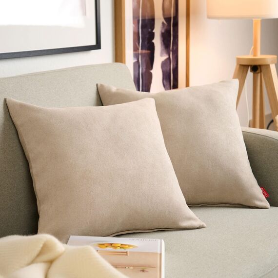 Blumtal 2er Set Kissenbezug 50x50 Taupe - kuschelige Chenille Kissenbezüge mit verstecktem Reißverschluss, Oekotex Zertifizierte Kissenhülle für Deko-Kissen Sofakissen Polster & Zierkissen