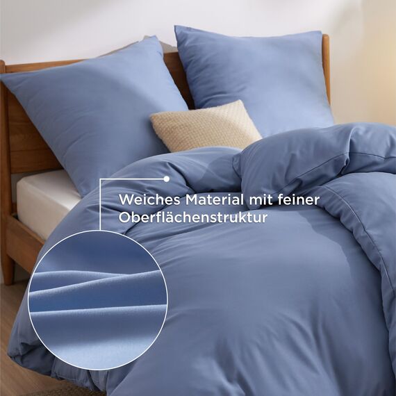 BEDSURE Bettwäsche 135x200 2teilig Schieferblau - 1 Bettbezug 135x200 cm + 1 Kissenbezug 80X80 cm, ÖKO-TEX Bettwäsche-Sets Blau Polyester Mikrofaser mit Reißverschluss