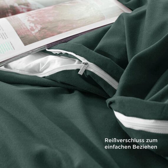 BEDSURE Bettwäsche 200x220 3teilig Waldgrün - 1 Bettbezug 200x220 cm + 2 Kissenbezüge 80X80 cm, ÖKO-TEX Bettwäsche-Sets Grün Polyester Mikrofaser mit Reißverschluss