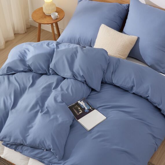 BEDSURE Bettwäsche 135x200 4teilig Schieferblau - 2 Bettbezüge 135x200 cm + 2 Kissenbezüge 80X80 cm, ÖKO-TEX Bettwäsche-Sets Blau Polyester Mikrofaser mit Reißverschluss