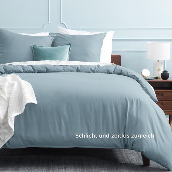 BEDSURE Bettwäsche 135x200 2teilig Mineralblau - 1 Bettbezug 135x200 cm + 1 Kissenbezug 80X80 cm, ÖKO-TEX Bettwäsche-Sets Blau Polyester Mikrofaser mit Reißverschluss