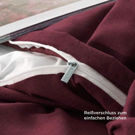 BEDSURE Bettwäsche 155x220 3teilig Weinrot - 1 Bettbezug 155x220 cm + 2 Kissenbezüge 80X80 cm, ÖKO-TEX Bettwäsche-Sets Rot Polyester Mikrofaser mit Reißverschluss