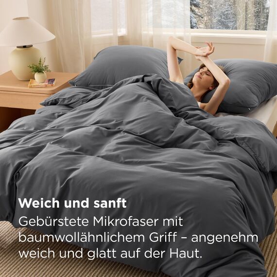 BEDSURE Bettwäsche 135x200 2teilig Anthrazit - 1 Bettbezug 135x200 cm + 1 Kissenbezug 80X80 cm, ÖKO-TEX Bettwäsche-Sets Grau Polyester Mikrofaser mit Reißverschluss