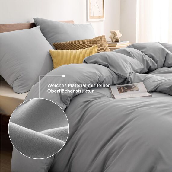 BEDSURE Bettwäsche 135x200 4teilig Grau - 2 Bettbezüge 135x200 cm + 2 Kissenbezüge 80X80 cm, ÖKO-TEX Bettwäsche-Sets Grau Polyester Mikrofaser mit Reißverschluss