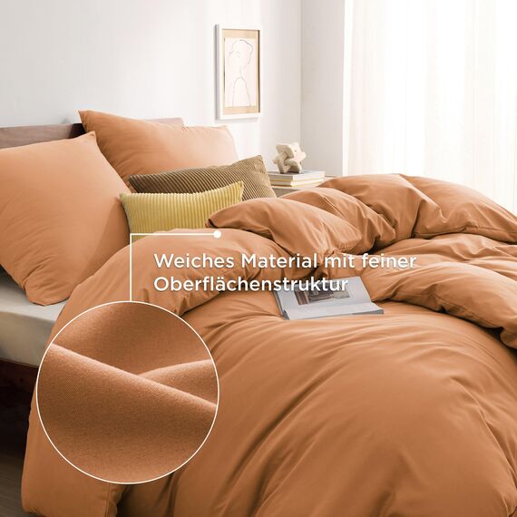 BEDSURE Bettwäsche 135x200 4teilig Orange - 2 Bettbezüge 135x200 cm 2 Kissenbezüge 80X80 cm, ÖKO-TEX Bettwäsche-Sets Gebrannte Orange Polyester Mikrofaser mit Reißverschluss