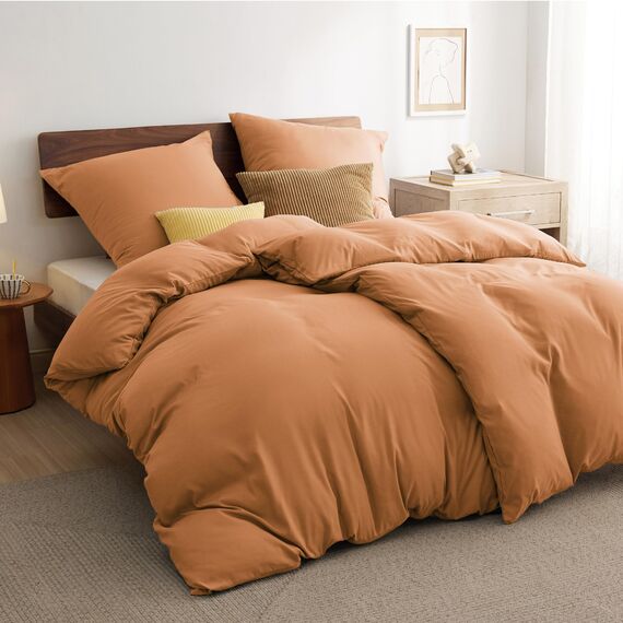 BEDSURE Bettwäsche 135x200 4teilig Orange - 2 Bettbezüge 135x200 cm 2 Kissenbezüge 80X80 cm, ÖKO-TEX Bettwäsche-Sets Gebrannte Orange Polyester Mikrofaser mit Reißverschluss