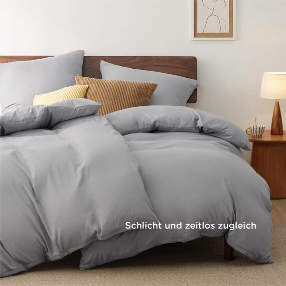 BEDSURE Bettwäsche 135x200 4teilig Grau - 2 Bettbezüge 135x200 cm + 2 Kissenbezüge 80X80 cm, ÖKO-TEX Bettwäsche-Sets Grau Polyester Mikrofaser mit Reißverschluss