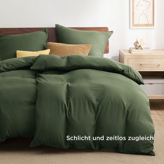 BEDSURE Bettwäsche 135x200 4teilig Grauolivgrün - 2 Bettbezüge 135x200 cm + 2 Kissenbezüge 80X80 cm, ÖKO-TEX Bettwäsche-Sets Grün Polyester Mikrofaser mit Reißverschluss