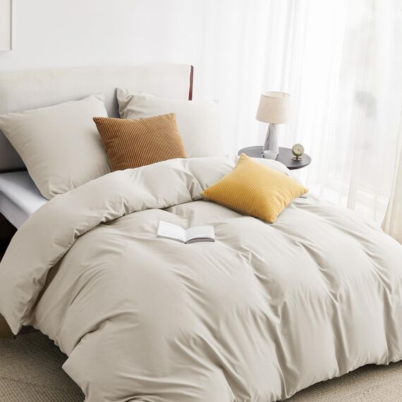 BEDSURE Bettwäsche 135x200 2teilig Leinen - 1 Bettbezug 135x200 cm + 1 Kissenbezug 80X80 cm, ÖKO-TEX Bettwäsche-Sets Beige Polyester Mikrofaser mit Reißverschluss