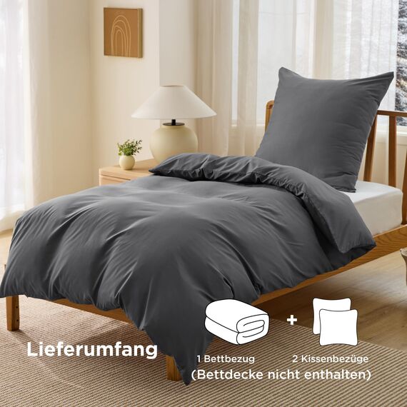 BEDSURE Bettwäsche 135x200 2teilig Anthrazit - 1 Bettbezug 135x200 cm + 1 Kissenbezug 80X80 cm, ÖKO-TEX Bettwäsche-Sets Grau Polyester Mikrofaser mit Reißverschluss
