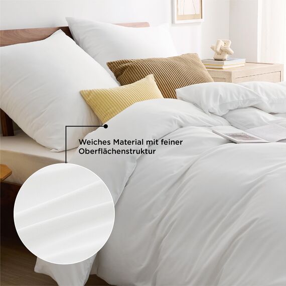 BEDSURE Bettwäsche 135x200 4teilig Weiß - 2 Bettbezüge 135x200 cm + 2 Kissenbezüge 80X80 cm, ÖKO-TEX Bettwäsche-Sets Weiß Polyester Mikrofaser mit Reißverschluss