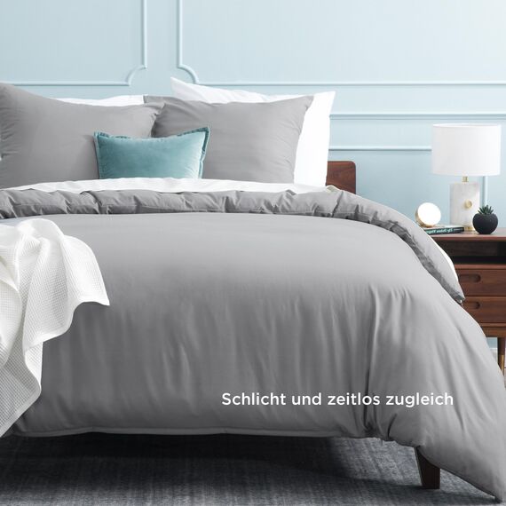 BEDSURE Bettwäsche 155x220 3teilig Grau - 1 Bettbezug 155x220 cm + 2 Kissenbezüge 80X80 cm, ÖKO-TEX Bettwäsche-Sets Grau Polyester Mikrofaser mit Reißverschluss