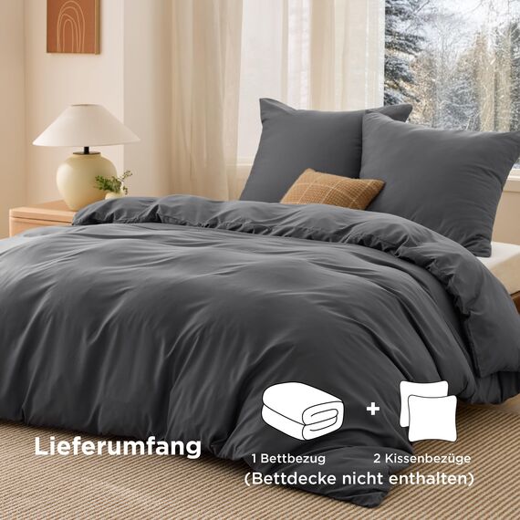 BEDSURE Bettwäsche 200x200 3teilig Anthrazit - 1 Bettbezug 200x200 cm + 2 Kissenbezüge 80X80 cm, ÖKO-TEX Bettwäsche-Sets Grau Polyester Mikrofaser mit Reißverschluss