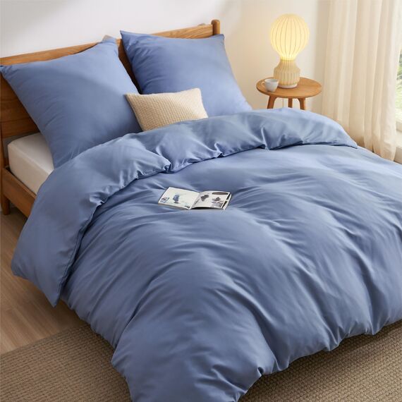 BEDSURE Bettwäsche 200x200 3teilig Schieferblau - 1 Bettbezug 200x200 cm + 2 Kissenbezüge 80X80 cm, ÖKO-TEX Bettwäsche-Sets Blau Polyester Mikrofaser mit Reißverschluss