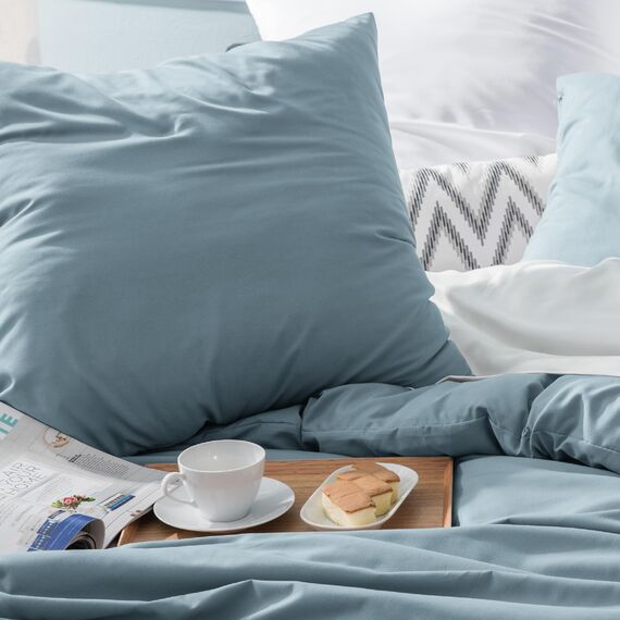 BEDSURE Bettwäsche 135x200 2teilig Mineralblau - 1 Bettbezug 135x200 cm + 1 Kissenbezug 80X80 cm, ÖKO-TEX Bettwäsche-Sets Blau Polyester Mikrofaser mit Reißverschluss