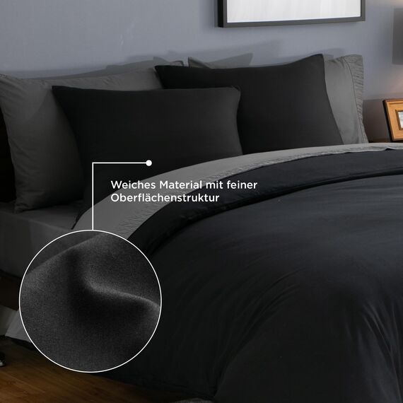 BEDSURE Bettwäsche 135x200 2teilig Schwarz - 1 Bettbezug 135x200 cm + 1 Kissenbezug 80X80 cm, ÖKO-TEX Bettwäsche-Sets Schwarz Polyester Mikrofaser mit Reißverschluss