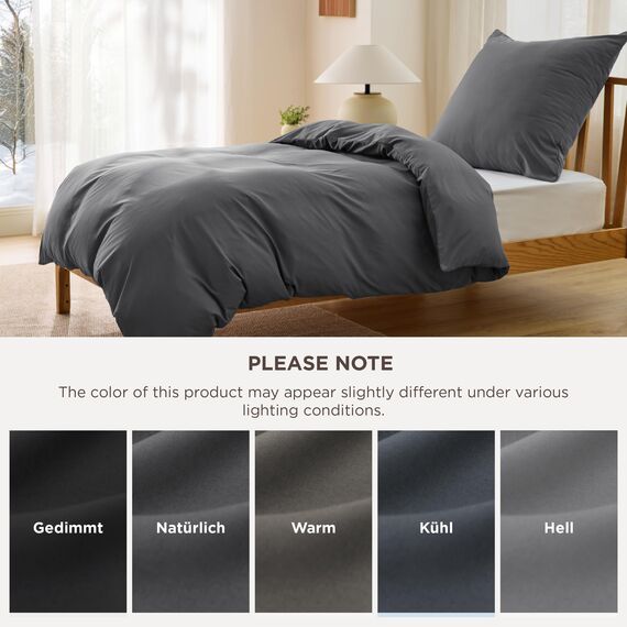 BEDSURE Bettwäsche 135x200 2teilig Anthrazit - 1 Bettbezug 135x200 cm + 1 Kissenbezug 80X80 cm, ÖKO-TEX Bettwäsche-Sets Grau Polyester Mikrofaser mit Reißverschluss