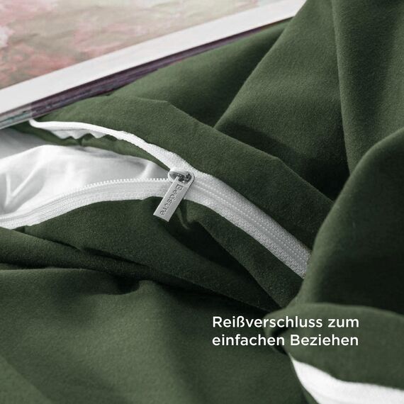 BEDSURE Bettwäsche 200x200 3teilig Grauolivgrün - 1 Bettbezug 200x200 cm + 2 Kissenbezüge 80X80 cm, ÖKO-TEX Bettwäsche-Sets Grün Polyester Mikrofaser mit Reißverschluss