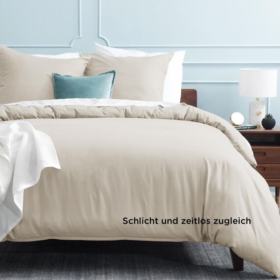BEDSURE Bettwäsche 135x200 2teilig Leinen - 1 Bettbezug 135x200 cm + 1 Kissenbezug 80X80 cm, ÖKO-TEX Bettwäsche-Sets Beige Polyester Mikrofaser mit Reißverschluss