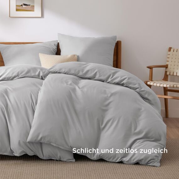 BEDSURE Bettwäsche 135x200 4teilig Silbergrau - 2 Bettbezüge 135x200 cm + 2 Kissenbezüge 80X80 cm, ÖKO-TEX Bettwäsche-Sets Grau Polyester Mikrofaser mit Reißverschluss