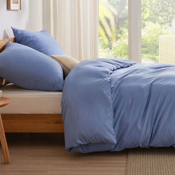 BEDSURE Bettwäsche 200x200 3teilig Schieferblau - 1 Bettbezug 200x200 cm + 2 Kissenbezüge 80X80 cm, ÖKO-TEX Bettwäsche-Sets Blau Polyester Mikrofaser mit Reißverschluss