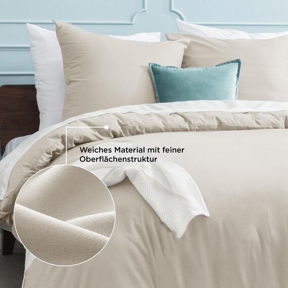 BEDSURE Bettwäsche 135x200 2teilig Leinen - 1 Bettbezug 135x200 cm + 1 Kissenbezug 80X80 cm, ÖKO-TEX Bettwäsche-Sets Beige Polyester Mikrofaser mit Reißverschluss