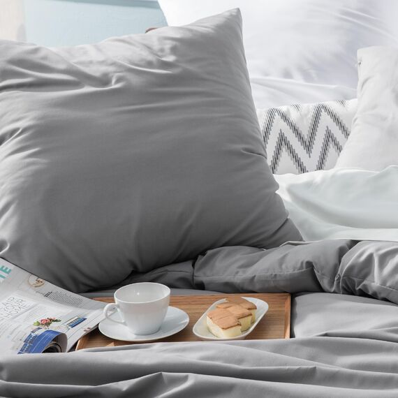 BEDSURE Bettwäsche 155x220 3teilig Grau - 1 Bettbezug 155x220 cm + 2 Kissenbezüge 80X80 cm, ÖKO-TEX Bettwäsche-Sets Grau Polyester Mikrofaser mit Reißverschluss