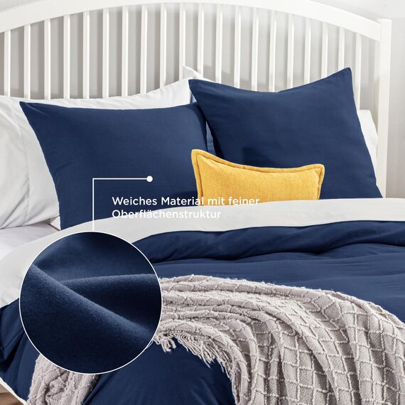 BEDSURE Bettwäsche 200x220 3teilig Marineblau - 1 Bettbezug 200x220 cm + 2 Kissenbezüge 80X80 cm, ÖKO-TEX Bettwäsche-Sets Blau Polyester Mikrofaser mit Reißverschluss