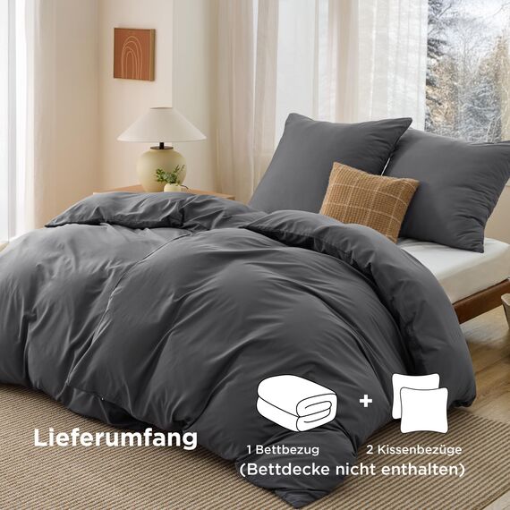 BEDSURE Bettwäsche 135x200 4teilig Anthrazit - 2 Bettbezüge 135x200 cm + 2 Kissenbezüge 80X80 cm, ÖKO-TEX Bettwäsche-Sets Grau Polyester Mikrofaser mit Reißverschluss