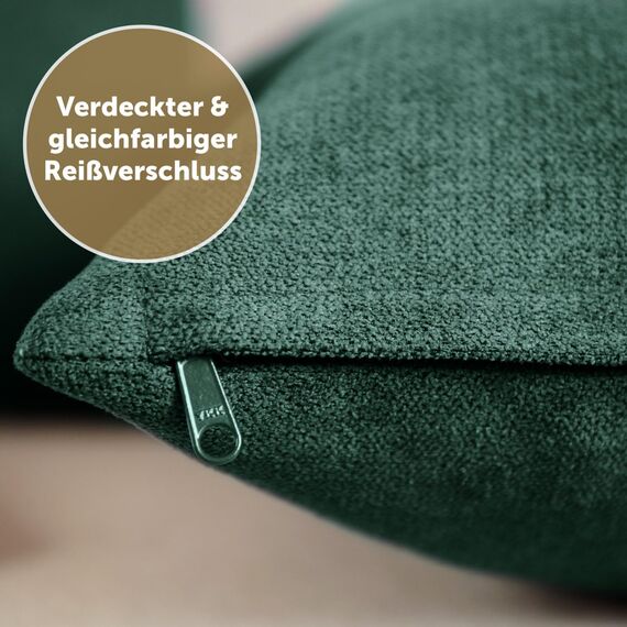 Blumtal 2er Set Kissenbezug 60x60 dunkelgrün - kuschelige Chenille Kissenbezüge mit verstecktem Reißverschluss, Oekotex Zertifizierte Kissenhülle für Deko-Kissen Sofakissen Polster & Zierkissen