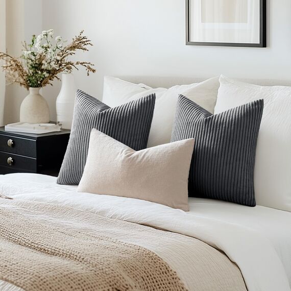 MIULEE 2er Set Kissenbezüge Kord Kissenhülle Dekorative Kissenbezug Sofakissen Couchkissen Dekokissen Zierkissenbezug Deko Kissenhülle mit Verstecktem Reißverschluss 40x40 cm Grau