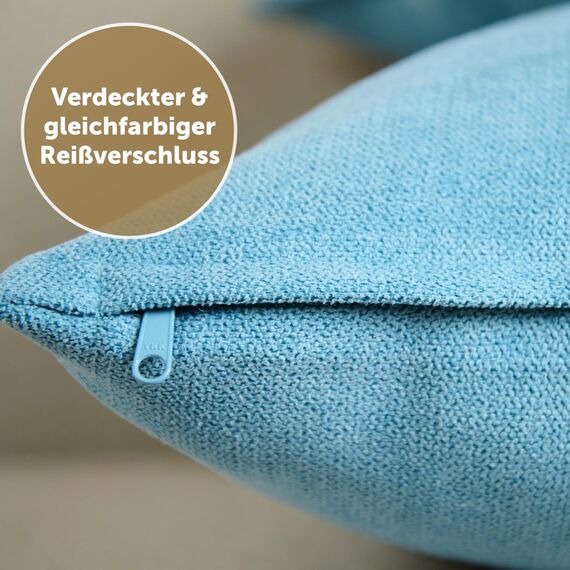 Blumtal 2er Set Kissenbezug 60x60 hellblau - kuschelige Chenille Kissenbezüge mit verstecktem Reißverschluss, Oekotex Zertifizierte Kissenhülle für Deko-Kissen Sofakissen Polster & Zierkissen