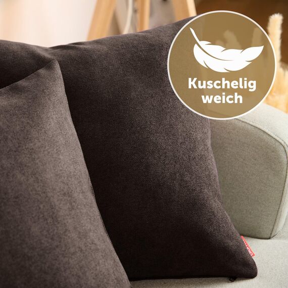 Blumtal 2er Set Kissenbezug 45x45 braun - kuschelige Chenille Kissenbezüge mit verstecktem Reißverschluss, Oekotex Zertifizierte Kissenhülle für Deko-Kissen Sofakissen Polster & Zierkissen