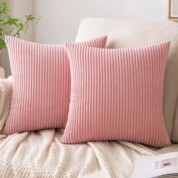 EMEMA Kissenbezug 40x40 cm Kordsamt Kissenbezüge Dekokissen Sofakissen Cord Kissenhülle Zierkissenbezug Kord Dekorative Weiche für Sofa Wohnzimmer Schlafzimmer 2er Set Pfirsich