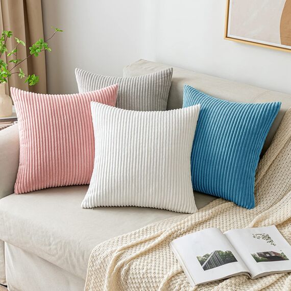 EMEMA Kissenbezug 30x50 cm Kordsamt Kissenbezüge Dekokissen Sofakissen Cord Kissenhülle Zierkissenbezug Kord Dekorative Weiche für Sofa Wohnzimmer Schlafzimmer 2er Set Seeblau