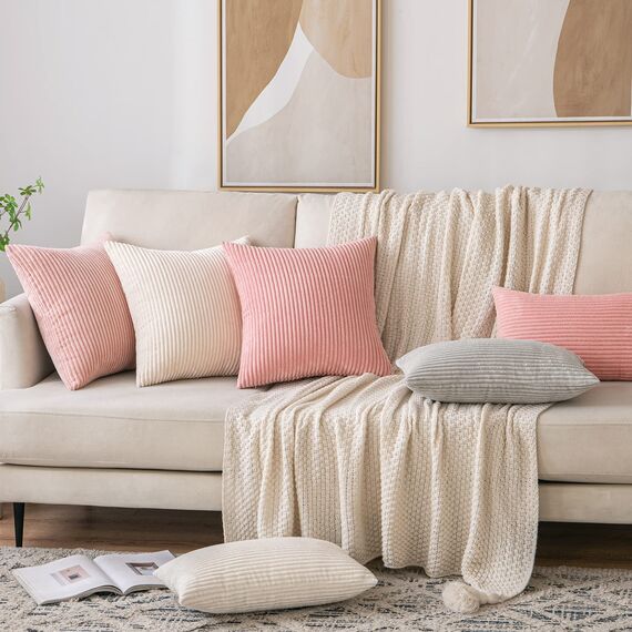 EMEMA Kissenbezug 40x40 cm Kordsamt Kissenbezüge Dekokissen Sofakissen Cord Kissenhülle Zierkissenbezug Kord Dekorative Weiche für Sofa Wohnzimmer Schlafzimmer 2er Set Pfirsich